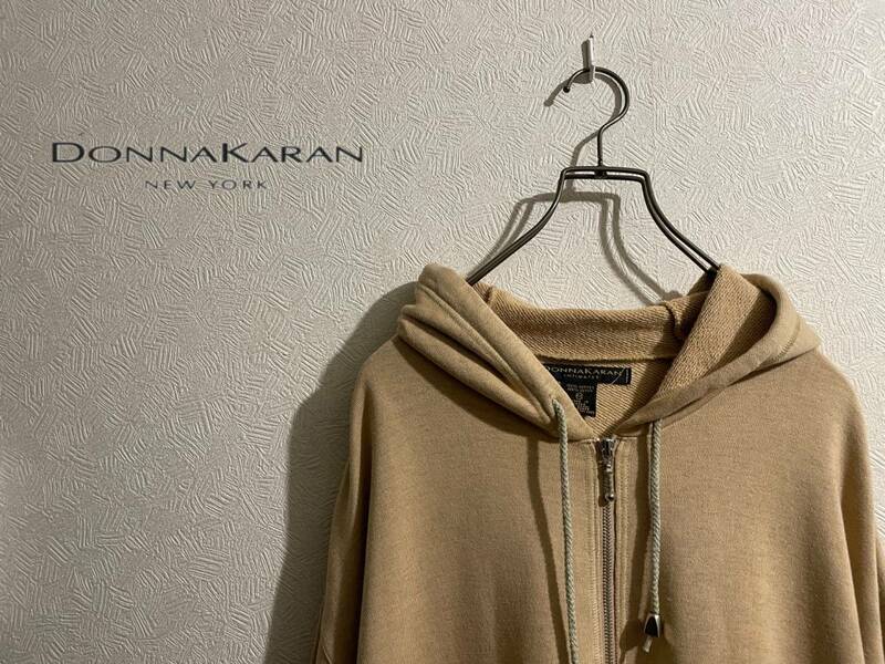 ◯ DONNA KARAN ロング スウェット パーカー / ダナキャラン DKNY コート フード ドロップショルダー ベージュ S Mens Ladies #Sirchive