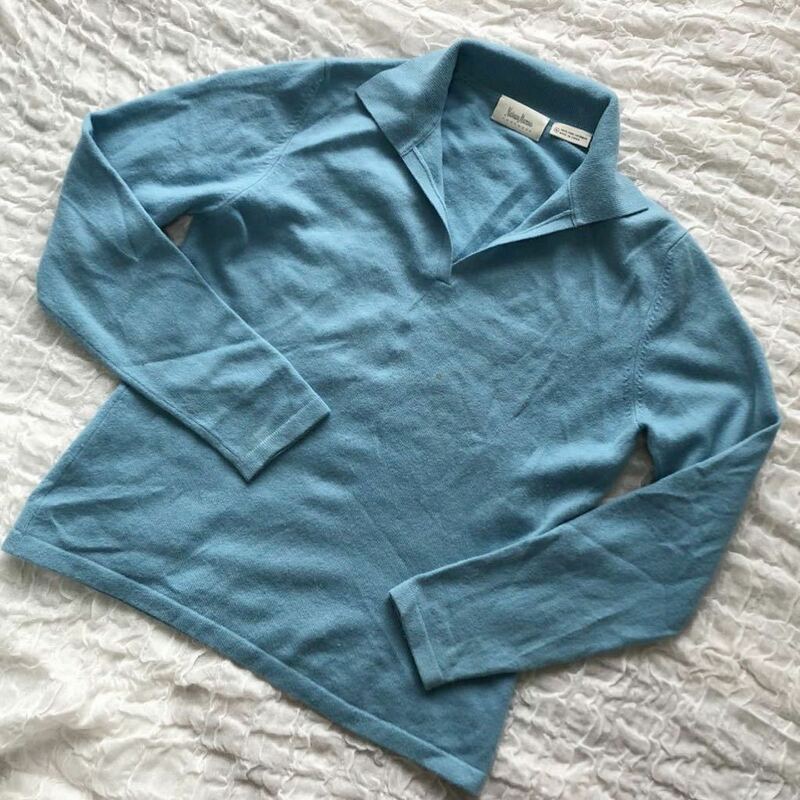 Neiman Marcus ニーマンマーカス　カシミヤ　長袖　スキッパー ニット　水色　M　 ★1000