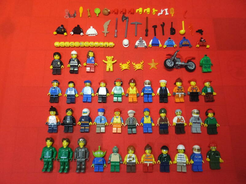 LEGO レゴ　人間 ミニフィグ等 シティ系 ジャックストーン系 35個　&　顔、ボディパーツ 武器 バイク 等 55個　中古