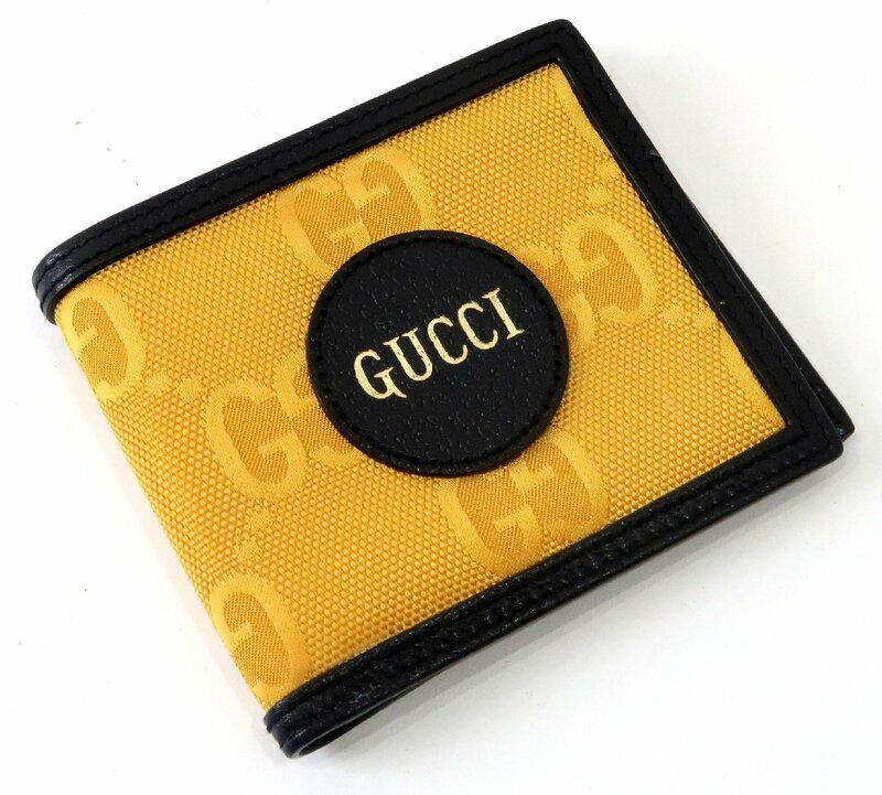 オフ・ザ・グリッド 定価6万円ほど 超美品 グッチ GG柄 2つ折り コンパクト 財布 カードケース コインケース 625574 イエロー