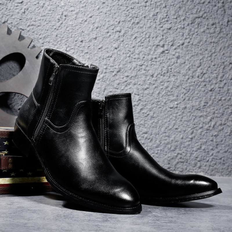 新作メンズ ブーツ シューズ ショートブーツ 革靴 シークレットシューズ サイドジップ ワークブーツ 黑 23.5cm~28cm