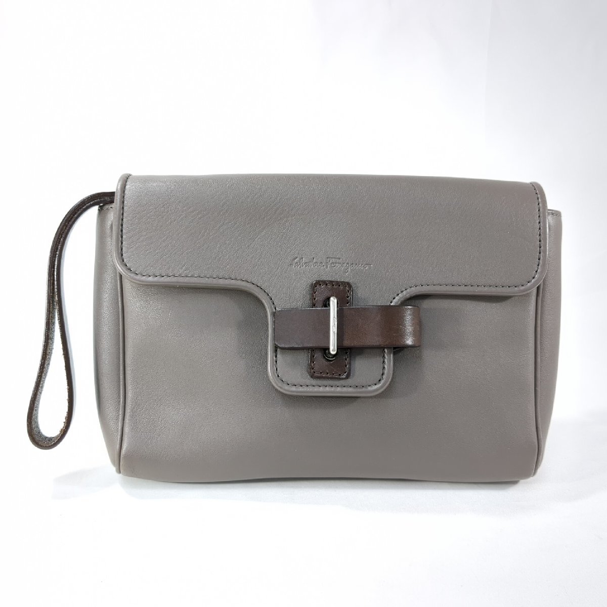 Salvatore Ferragamo フェラガモ クラッチ バッグ グレー 取っ手あり おしゃれ 小物入れ ヴィンテージ