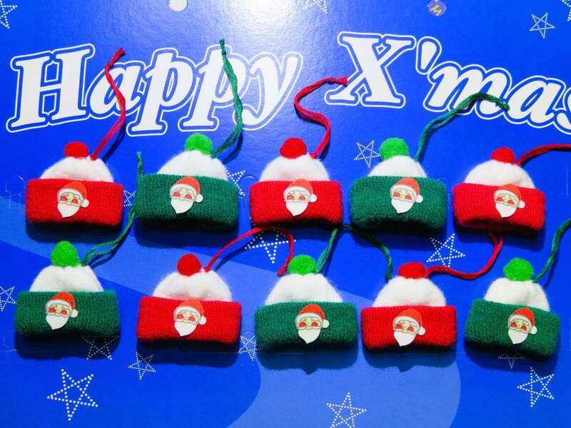 【☆クリスマスミニニットオーナメント10個☆】33☆白/赤/緑帽子サンタ付き シロ/アカ/グリン X'mas 飾り オーナメント デコレーション奈良