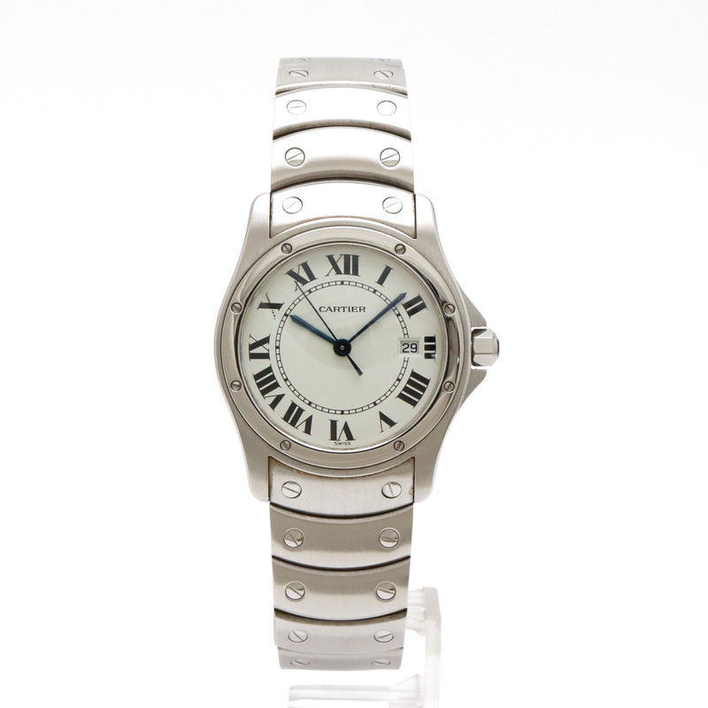 Cartier カルティエ サントスロンド ホワイト文字盤 SS メンズ QZ クォーツ 腕時計 W20027K1 1561