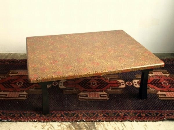 津軽塗の折畳脚テーブル　ちゃぶ台　唐塗　伝統工芸品　漆芸　漆器　B15