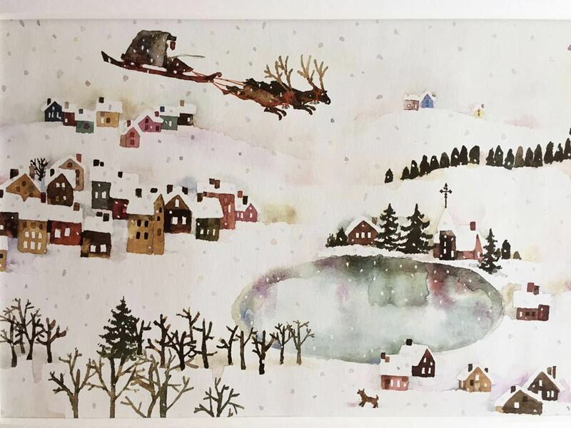 【いわさきちひろ】絵柄34種展開「クリスマスの詩」印刷物 木製額装44.1×33.8cm 児童画 クリスマス 絵柄違い有り