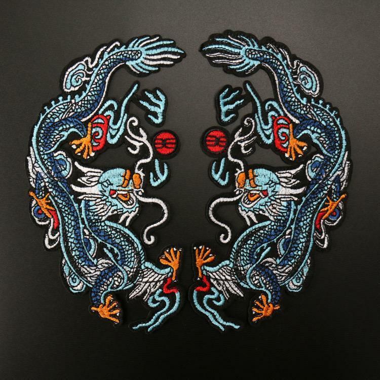 2枚セット　ワッペン　青竜　民族風　アイロンワッペン　神風　龍　刺繍
