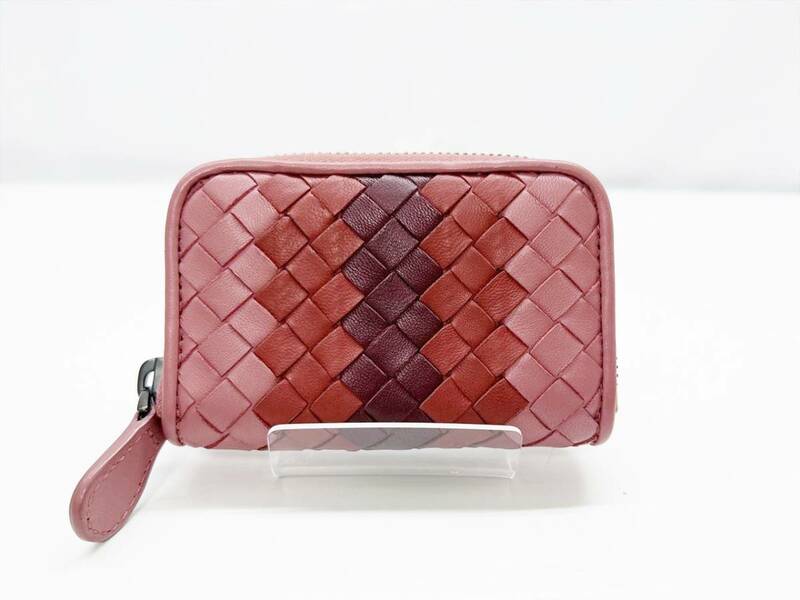 美品　Bottega Veneta　ボッテガヴェネタ　イントレチャート　 ラウンド　コインケース　小銭入れ　ピンク　ブラウン