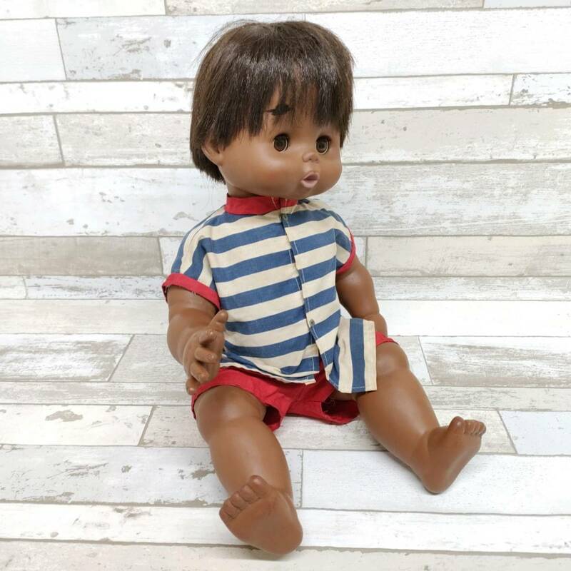 昭和レトロ 抱き人形 スリープアイ 黒人 赤ちゃん 男の子 体長約50cm ソフビ 着せ替え人形 アンティークドール 抱っこ人形