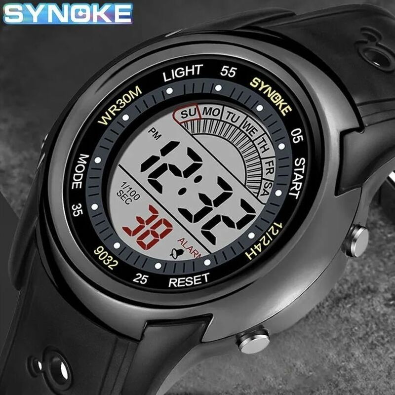 新品 SYNOKEスポーツデジタル 防水 デジタルストップウォッチ メンズ腕時計 9032 ブラック