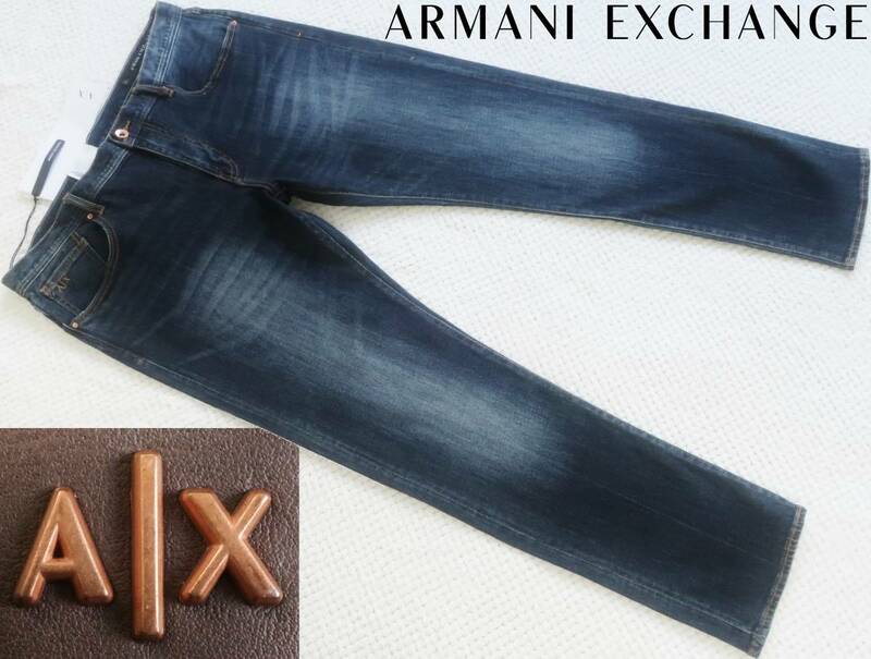 新品★アルマーニ★インディゴ ソフトデニム イージー ジーンズ★快適な ストレッチ スリム ヒゲ W36R (XL)★AX ARMANI☆482