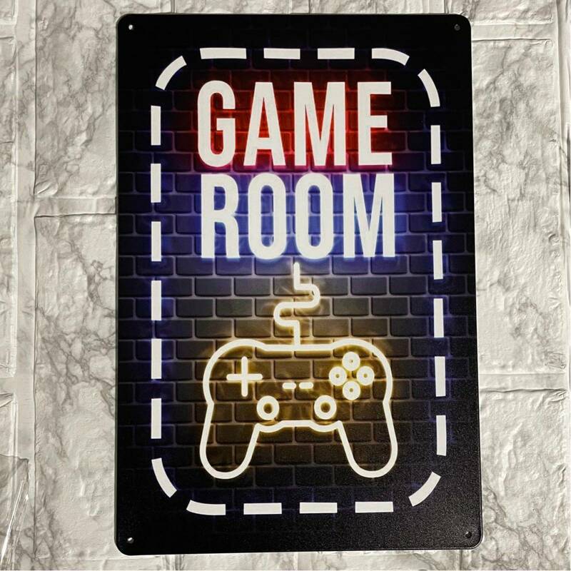 【ブリキ看板】GAME ROOM 看板 ゲームルーム ネオン管風 レトロ風 インテリア 店舗 TINサイン 20cm×30㎝ ゲーミングルーム ゲーマー