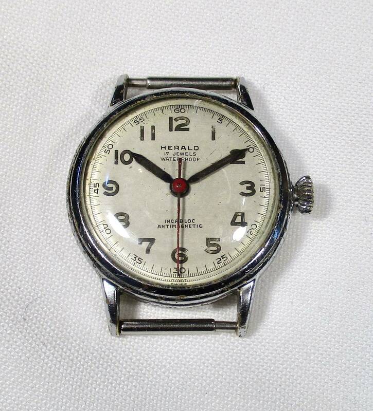 ☆ HERALD ニッケル／クロム　紳士用腕時計　1940年頃　軍用? スイス製