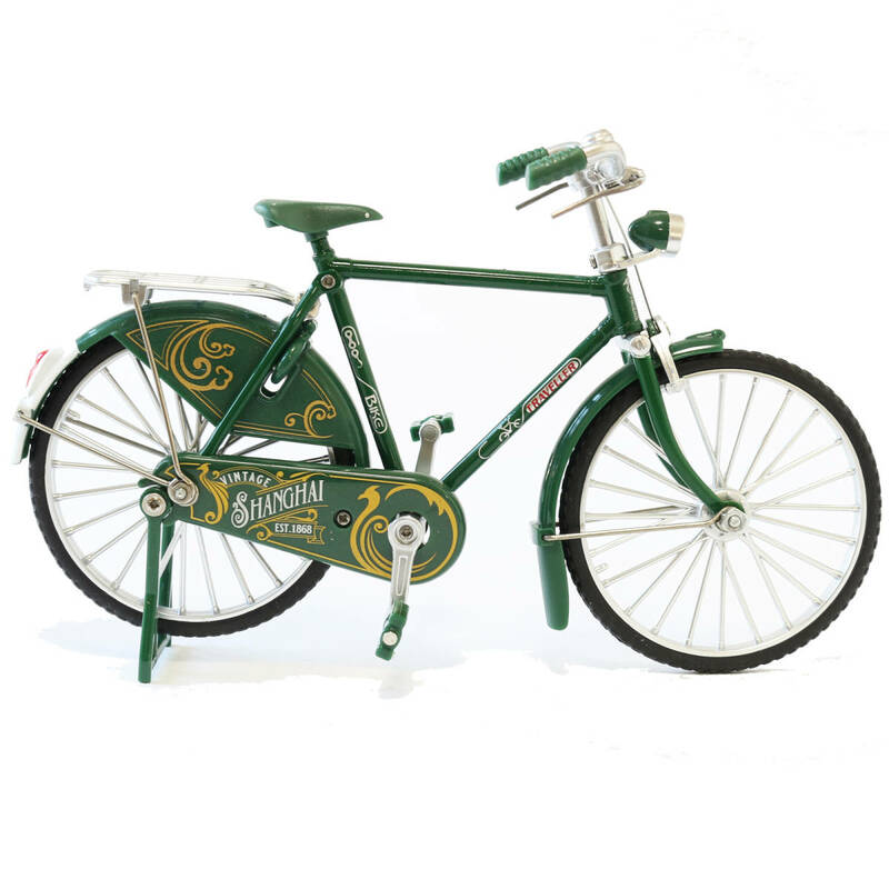 リアル 自転車 模型 おもちゃ 自転車模型 ドール 撮影 小道具 モデル 飾り ミニチュア アンティーク 置物 ダイキャストカー 1/10 緑