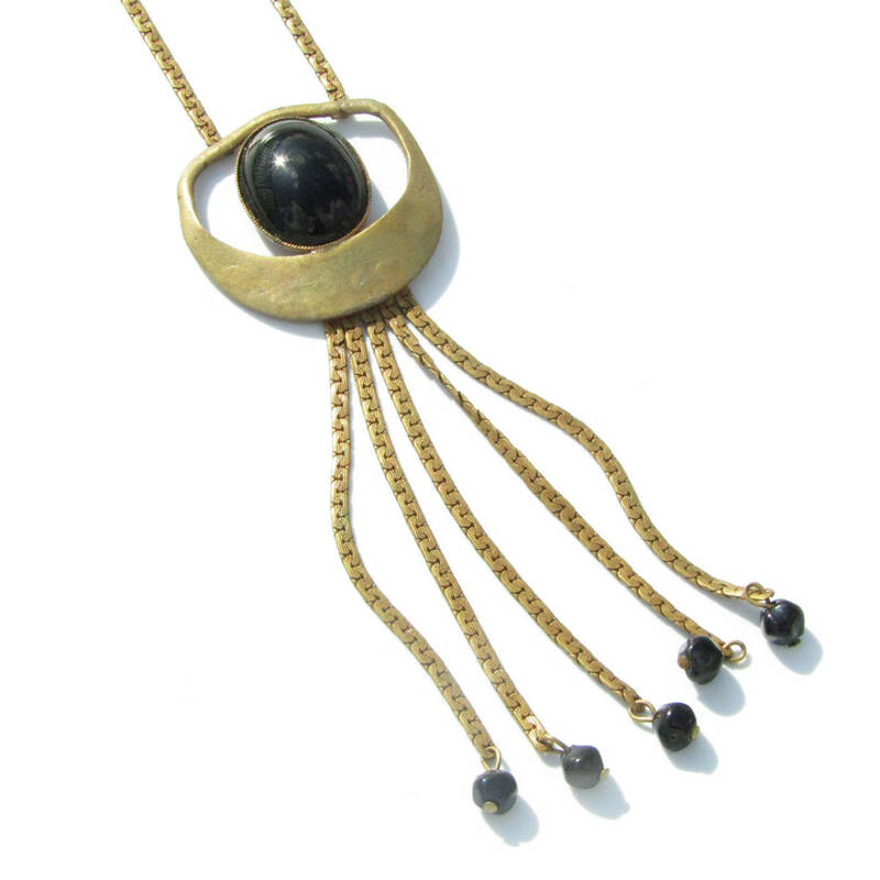 ★50s Vintage gold tone black parts modern necklace