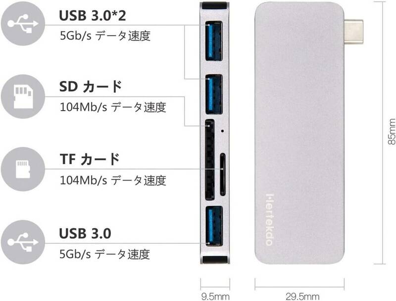 USB C ハブ 5-IN-1 3つUSB 3.0 ポート SD/Micro SD カードリーダー Type C アダプタ /378