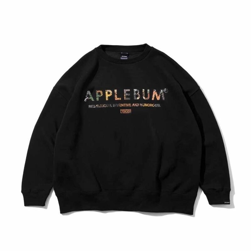 希少 APPLEBUM × CRSB raidback fabric Oversize Crew SweatサイズL BLACK アップルバム レイドバック クレイジーサファリ柄 スウェット