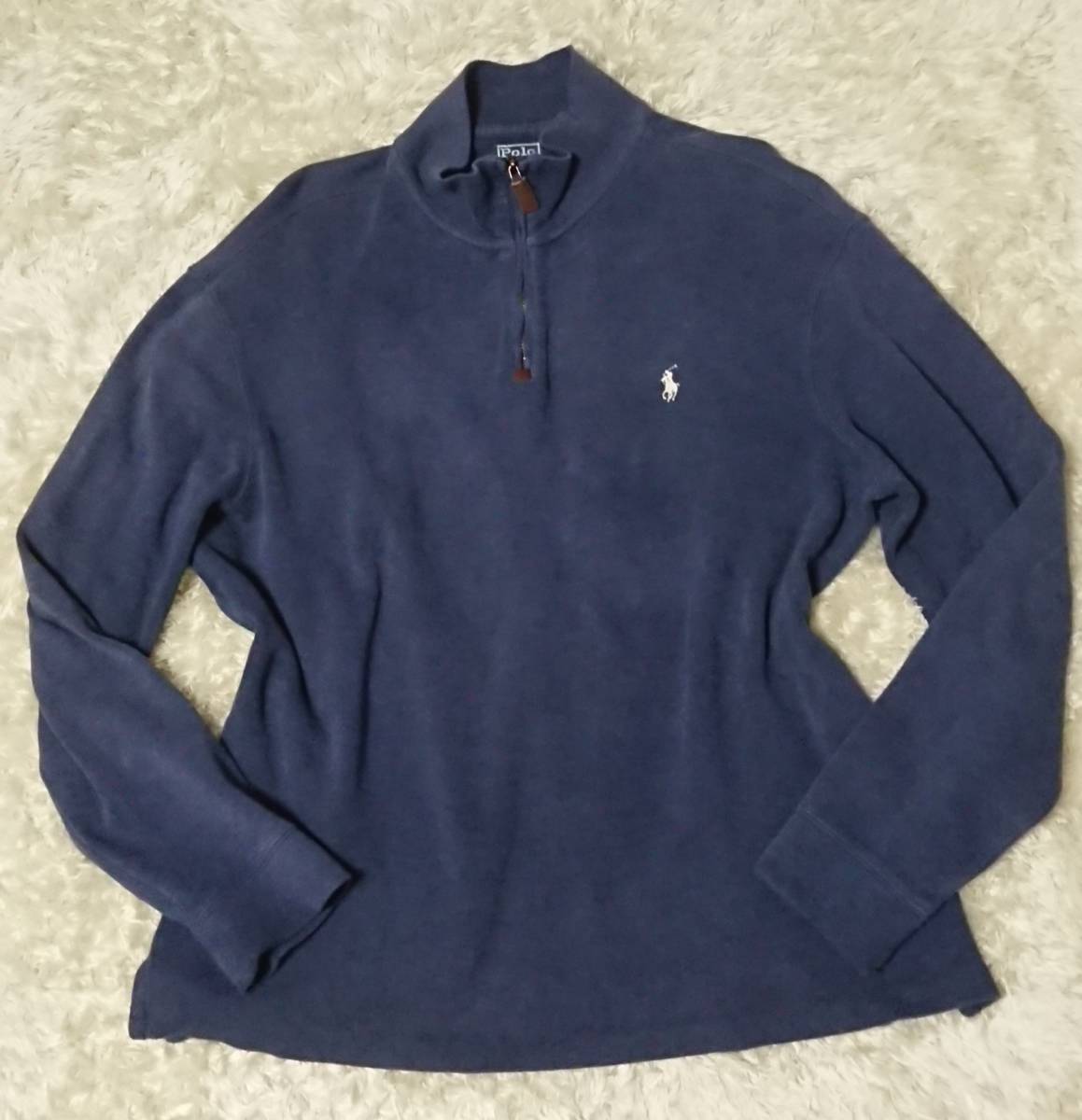 ポロバイラルフローレン Polo by Ralph Lauren　ハーフジップ　コットンセーター　無地　紺　綿100　M　ポニーロゴ