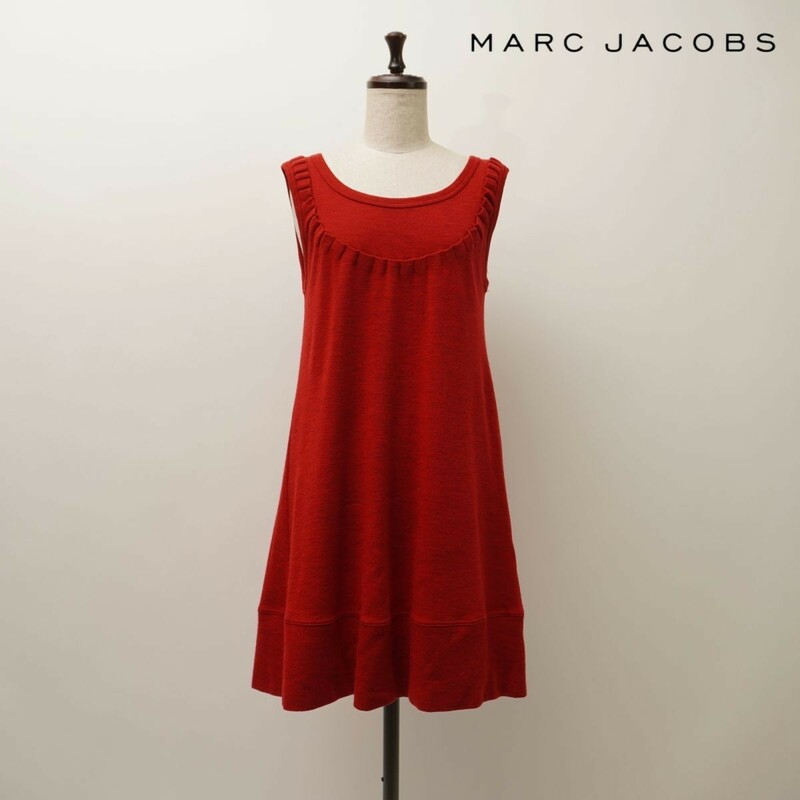 美品 Marc by Marc Jacobs マークバイマークジェイコブス ウール100% フリルデザインAラインニットワンピース レディース 赤 サイズS*KC763