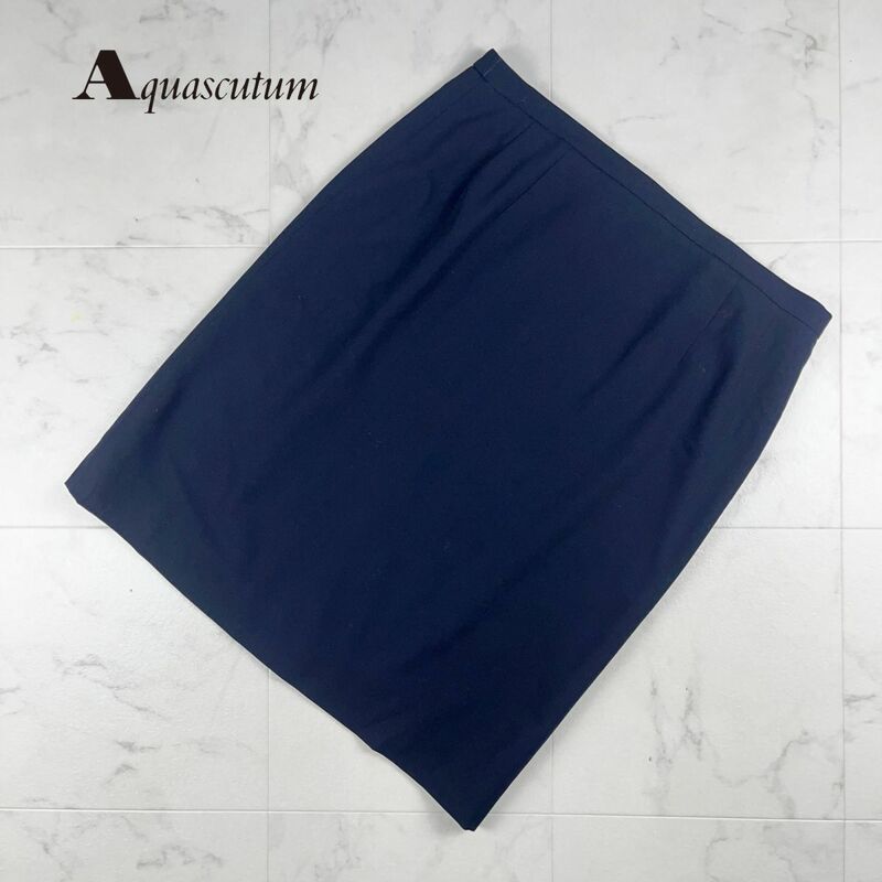 大きいサイズ 美品 Aquascutum アクアスキュータム スカート 膝丈 裏地あり 黒 ブラック サイズ３L*KC1346
