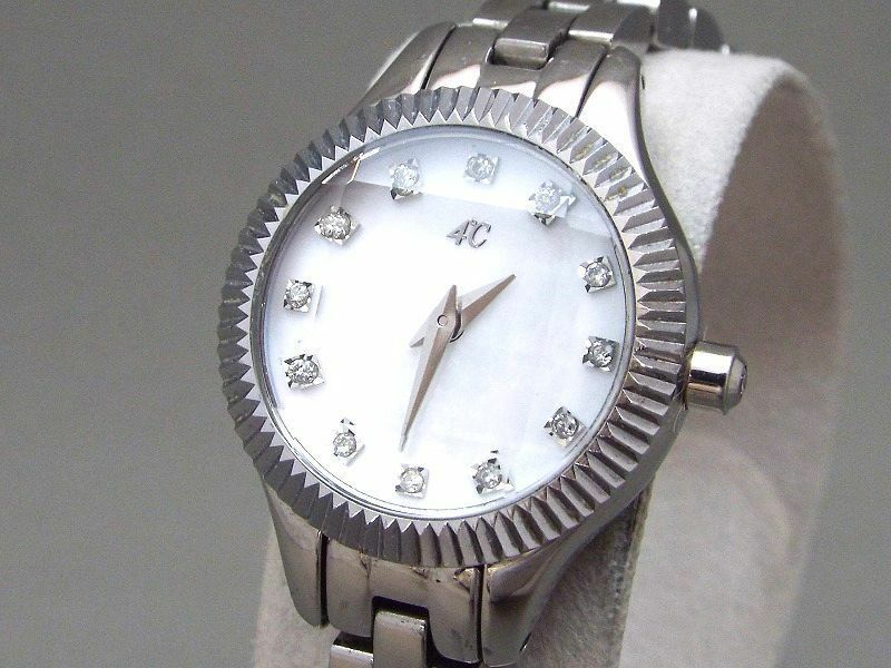 4℃/ヨンドシー シェル文字盤/カットガラス クォーツ レディース腕時計 ◯ 【W6641y】