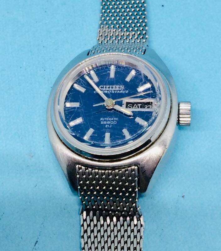 (B23)コレクションに（*'▽')オールドシチズン・オートマチック（クリーニング済み）シルバーレディス腕時計USED（送料全国一律185円）