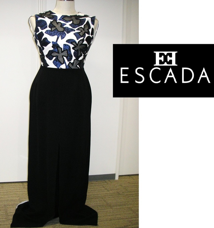 【新品・B品】ESCADA（エスカーダ） シルク素材 フォーマルドレス　ロイヤルネイビー パーティードレス 高級ドレス　※レースほつれあり