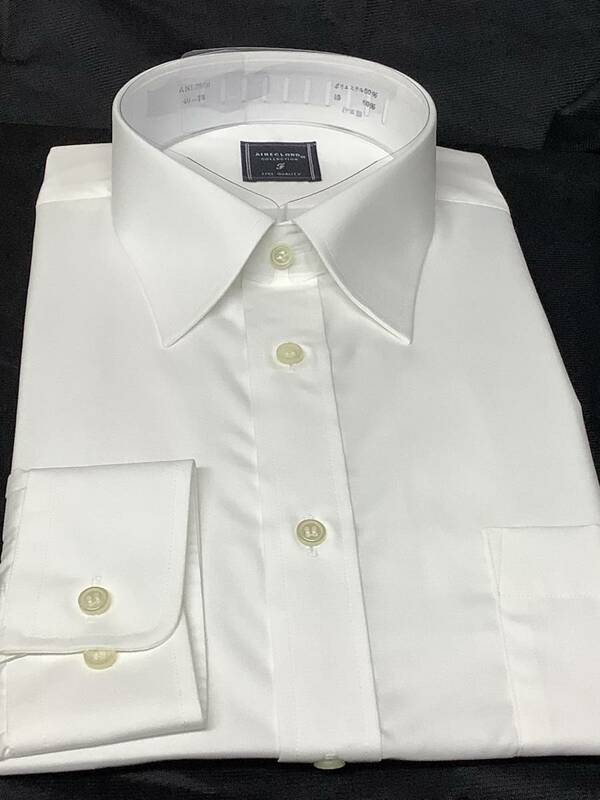 41-82Ｌサイズ 新品　日本製ドレスシャツ 白無地カッターシャツ 形態安定加工ブロード生地使用の綿ポリワイシャツお買い得