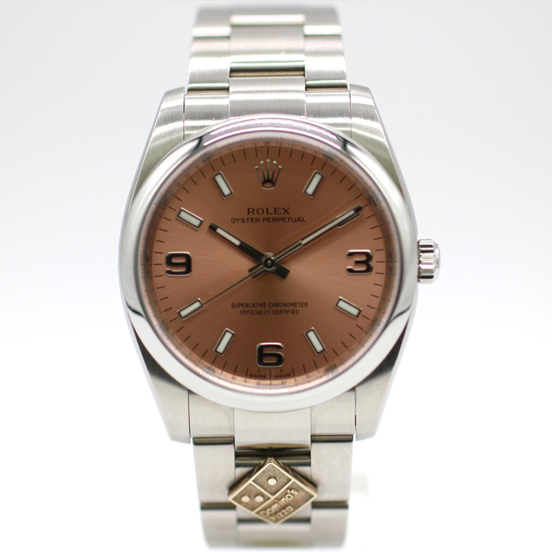 【ロレックス】 腕時計　エアキング　114200　ドミノピザ　ダブルネーム　ピンク3・6・9　シルバー文字盤　自動巻き　中古品