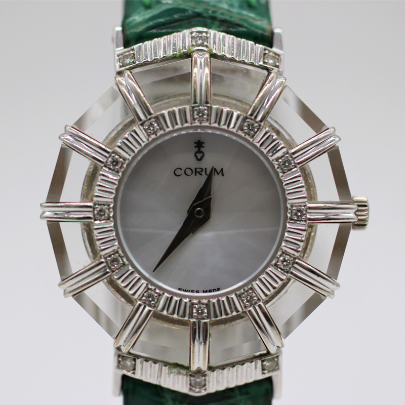 【コルム】 腕時計　ライムライト　24 787 69　WG×クリスタル×革ベルト　シェル　ダイヤベゼル　QZ　中古品