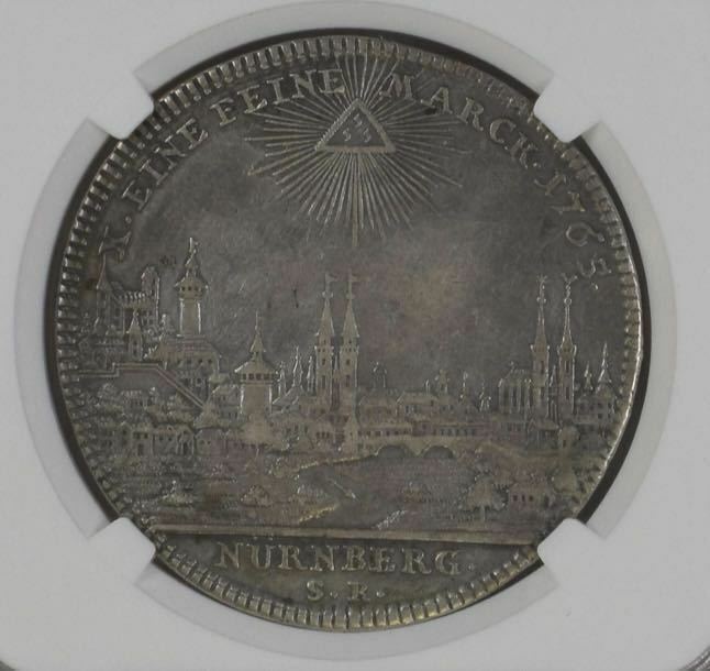 ドイツ　1765年　SR ニュルンベルク　銀貨　都市景観　NGC AU DETAILS アンティーク