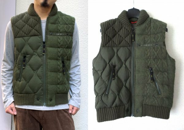 定価4.1万 DIESEL K-AIRBUM VESTE S ケーブル ニット ダウンベスト カーキ