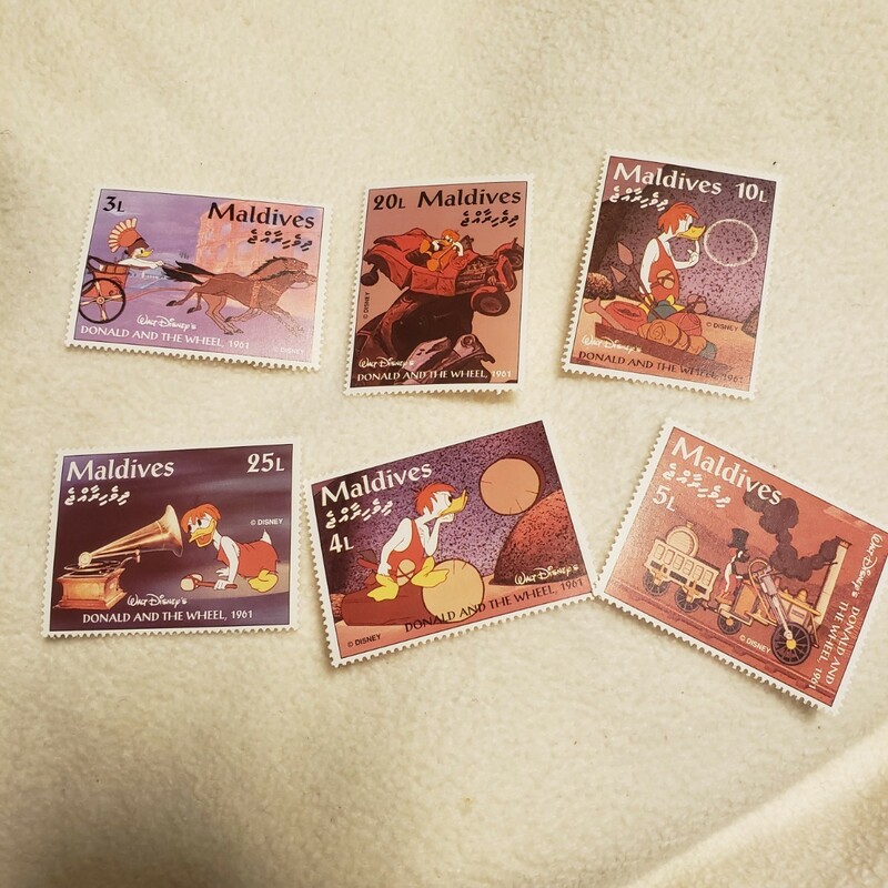 ディズニー　スタンプコレクション　モルディブ　５枚　切手風　Disney