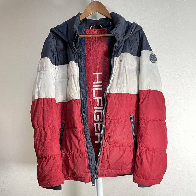 TOMMY HILFIGER トミーヒルフィガー 中綿 ジャケット フード ロゴ トリコロール 古着 f156