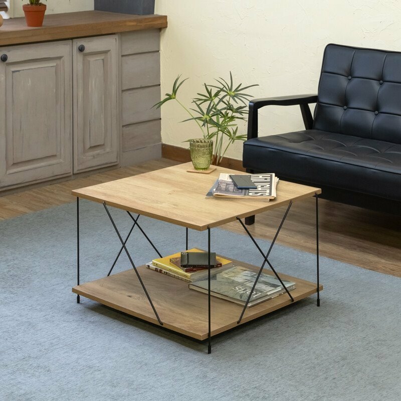 テーブル コーヒーテーブル 正方形 ソファテーブル 62cm幅 リビング アイアン ヴィンテージ風 ビンテージ風 木目 ナチュラル色