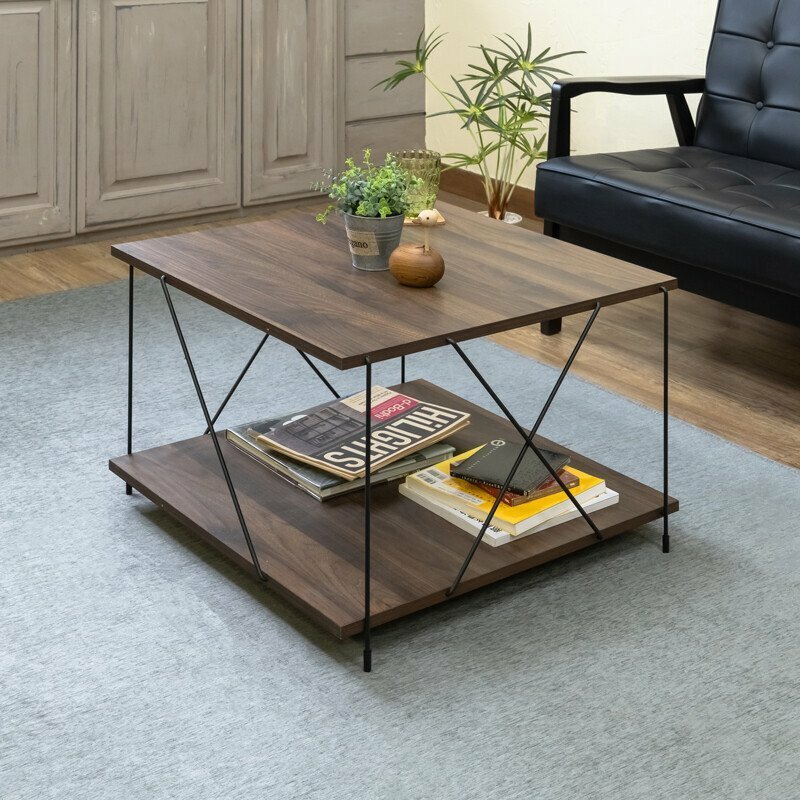 テーブル コーヒーテーブル 正方形 ソファテーブル 62cm幅 リビング アイアン ヴィンテージ風 ビンテージ風 木目 ウォールナット色
