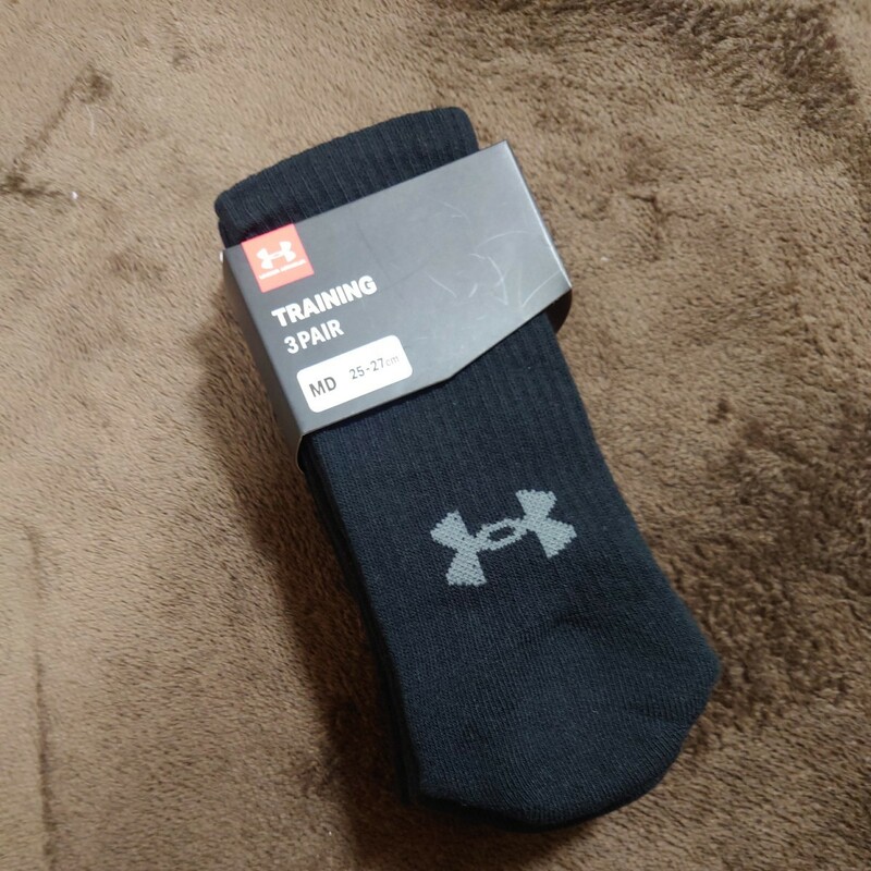 アンダーアーマー｜UNDER ARMOUR 男女兼用 UAトレーニング コットン クルー(MDサイズ：25〜27cm/ブラック×ブラック×スチール) 1346768