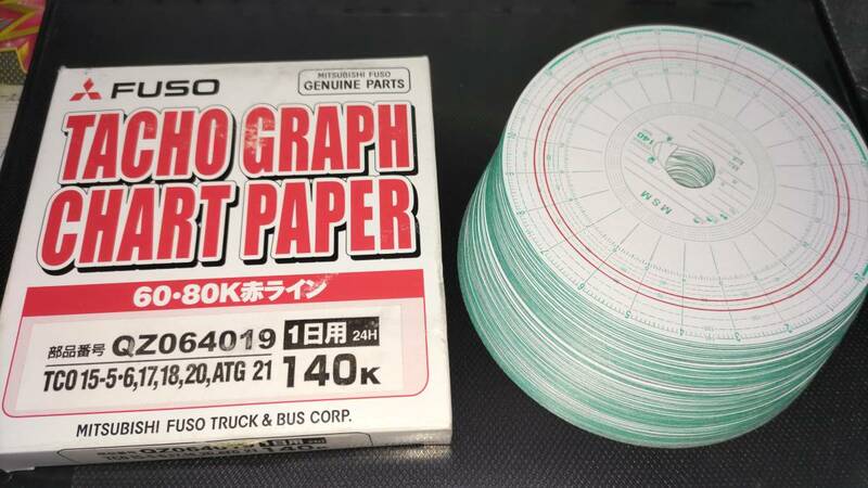 [送料185円] ふそう タコグラフチャート紙 1日 140km（中心穴タマゴ型）60・80K赤ライン 100枚入り