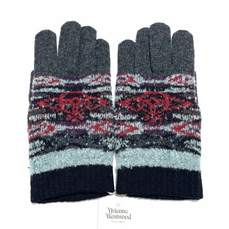 y1 新品 ◆ Vivienne Westwood ◆ ヴィヴィアン ウエストウッド 日本製 メンズ 手袋 ブランド ニット グローブ オーブ ビックオーブ 紳士用