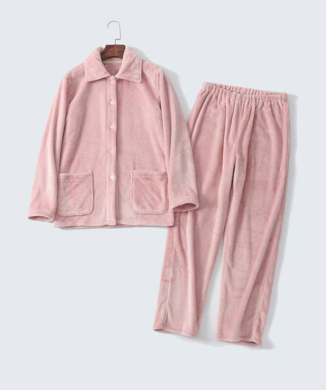 ”６【新品・ピンク・S】パジャマ ルームウェア レディース フランネル 下セット ふわふわ もこもこ 長袖 長パンツ 厚手 部屋着 保温性