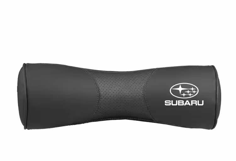 【新品・ブラック】スバル 車用ロングヘッドレスト ネックパッド レザー 専用車のロゴ ロング クッション枕 全シリーズ対応 柔らか 通気性