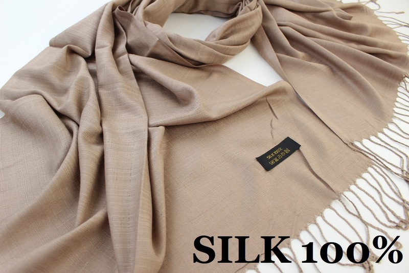 新品【SILK シルク100%】無地 Plain 大判 薄手 ストール S.BEIGE スモーキーベージュ系