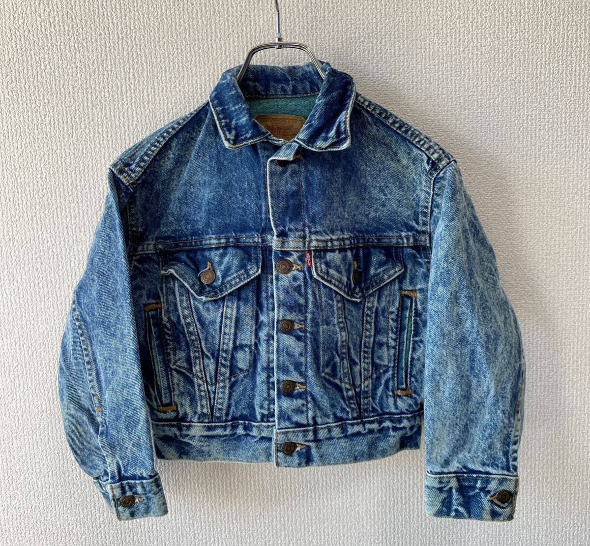 キッズ 80s USA製 Levis 57514 デニム ジャケット S ケミカルウォッシュ アメリカ製 ビンテージ リーバイス