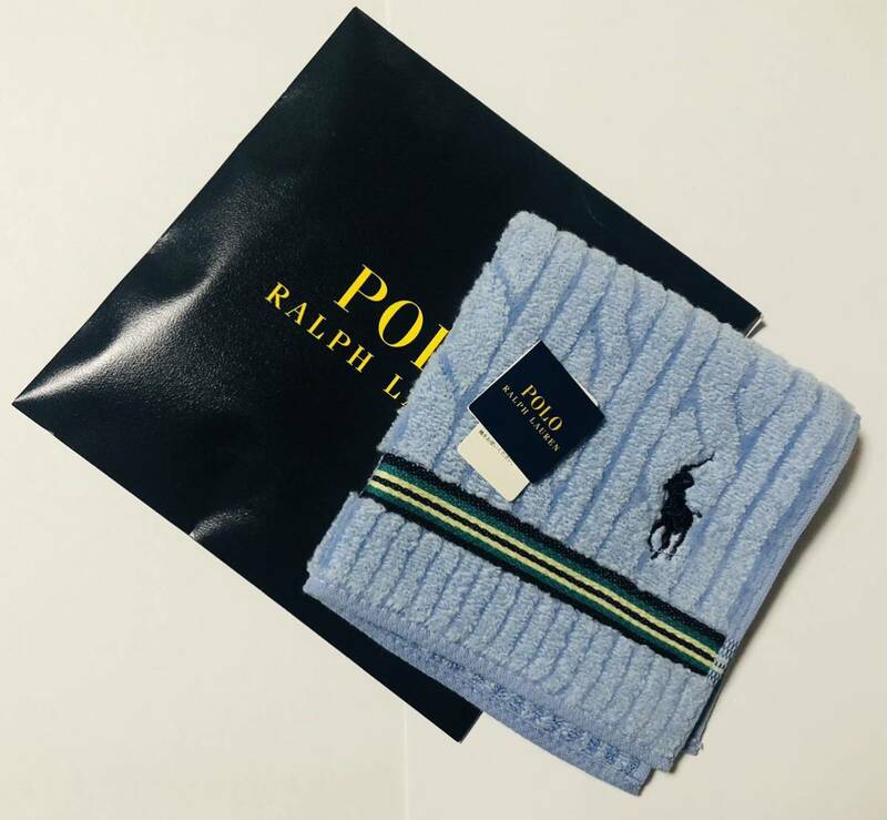 未使用★POLO RALPH LAUREN★ポロ ラルフローレン タオルハンカチ ハンカチ 水色系