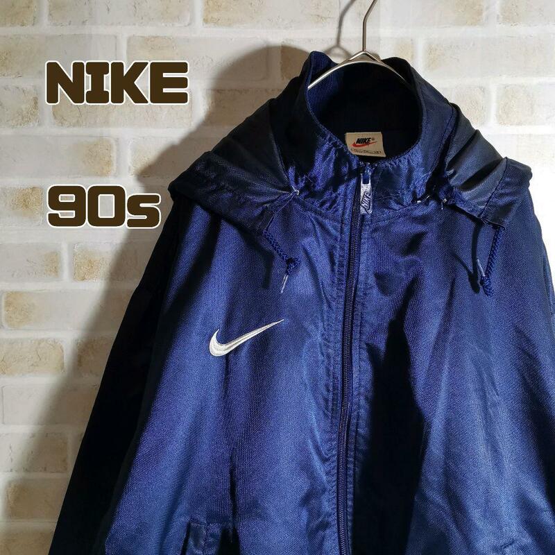 NIKE ナイキ 90s ナイロン ジャケット ジップアップ ネイビー 刺繍ロゴ