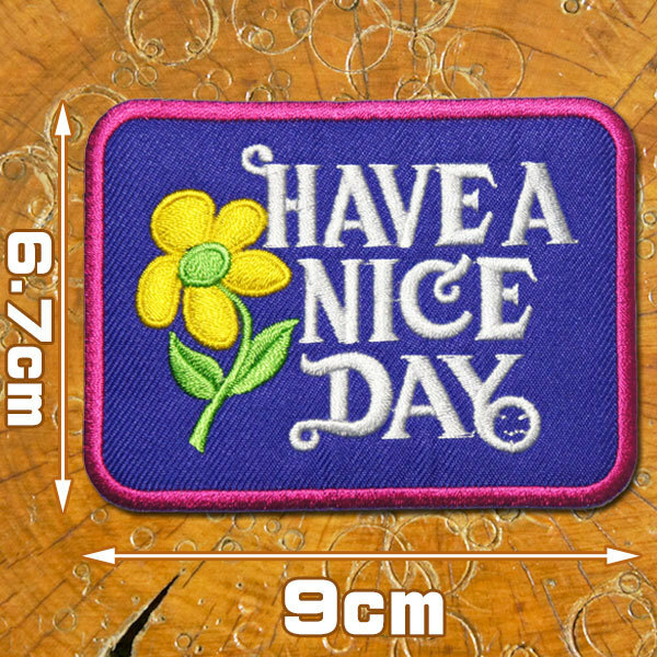 刺繍 アイロン ワッペン【Have A Nice Day】紫 良い一日を。アメカジ 文字 字 英語 幸運 アイロンワッペン 刺繍ワッペン 糊付き のりつき