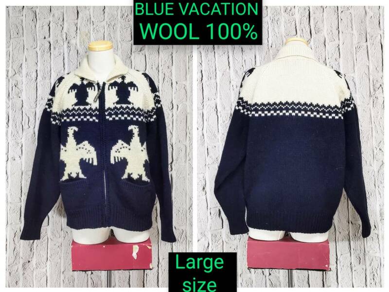 ★送料無料★ BLUE VACATION カウチンニット 厚手 サンダーバード メンズ ニットジャケット Large