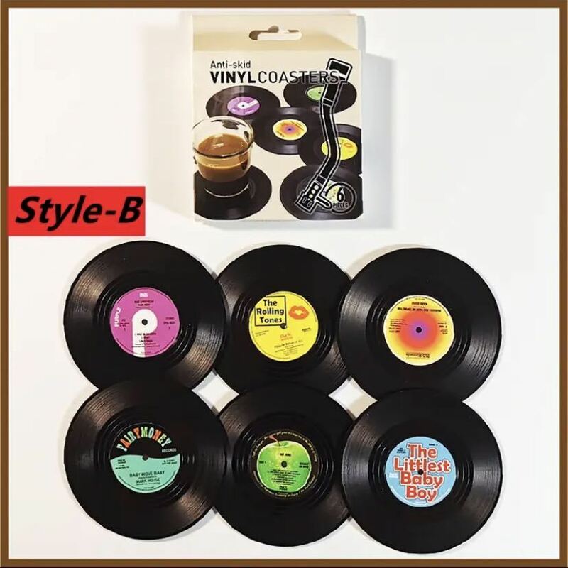《レコードコースター6枚セット》昭和レトロ 80年代 アメリカン LP コースターレコード スタイルＢセット