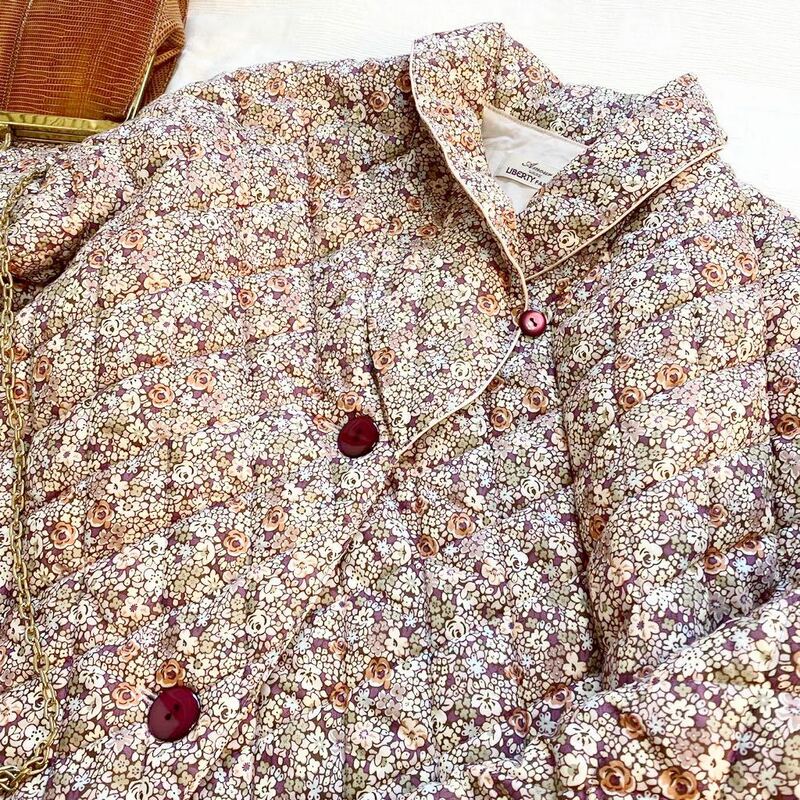 【美品】リバティ Amour using LIBERTY FABRIC◆キルティングコート ルームウェア 花柄 中綿ジャケット ボルドー サイズM y23120701