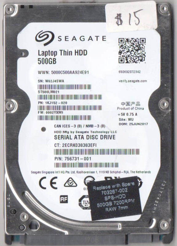 Seagate 2.5inch HDD ST500LM021-1KJ152 500GB 7mm厚 7200rpm CrystalDiskInfo：正常判定 $15